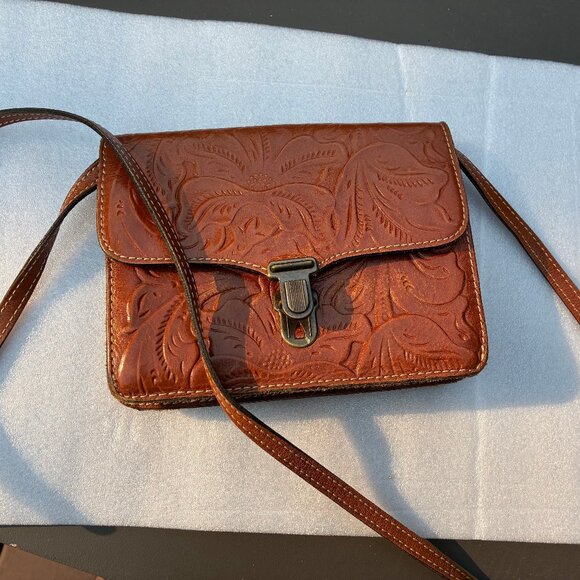 Patricia Nash Tooled Embossed Brown Leather Handbag - Picture 1 of 10
